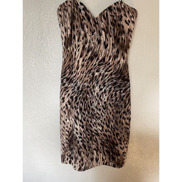 David Meister Strapless Sheath Mini Silk Dress Leopard Print 4/6 Mob Wife - Picture 1 of 7